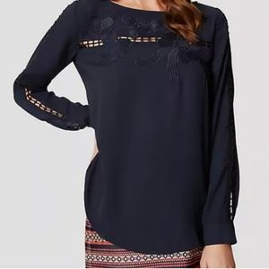 LOFT Blue Spruce Floral Embriodered Blouse (Size M)